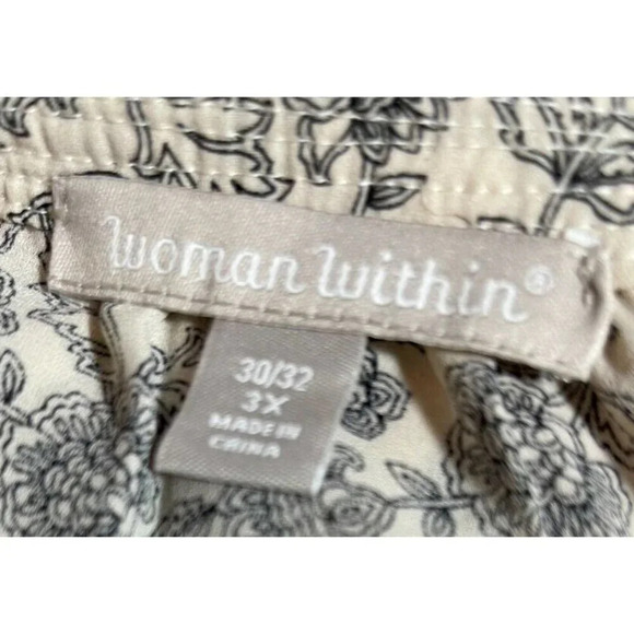 Woman Within +30/32 Gray Floral Mixed Print Button Lace Trim Long Sleeve Blouse - Picture 6 of 6